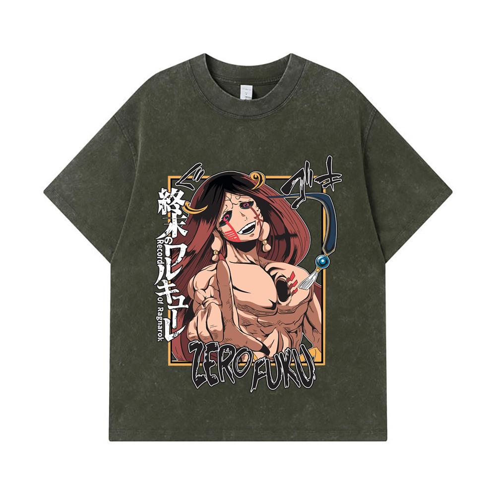 

275 GSM Washed T-shirts 100% Cotton Record of Ragnarok V9 Zerofuku Print Unisex Heavy Cotton T Shirt S армия зеленый