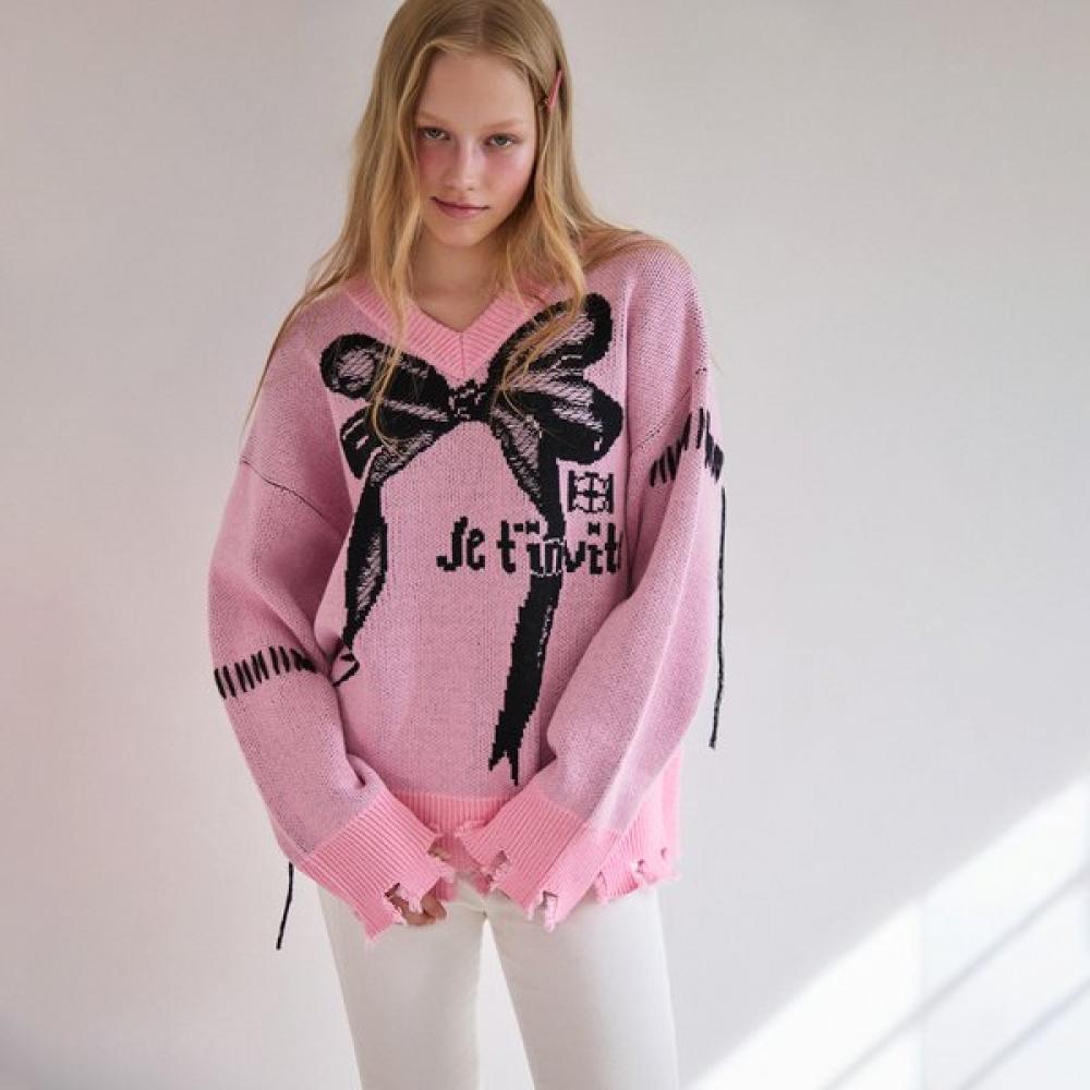 Egoist V Neck Loose Fit Grunge Knit Top Er4okl03 PI/FF