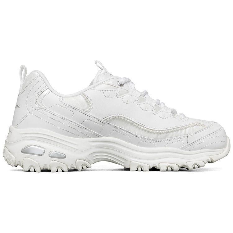 Skechers D'Lites 1.0 Bead Bear Textile, Artificial Leather Cushioning Abrasion Resistant Breathable 149463-WHT