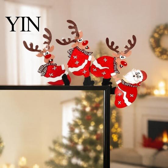 Wooden Holiday Door Corner Sign Christmas Frame Decor, Santa Reindeer Topper Indoor Art Ornament, Creative Table EdgeDecoration for Home Shop
