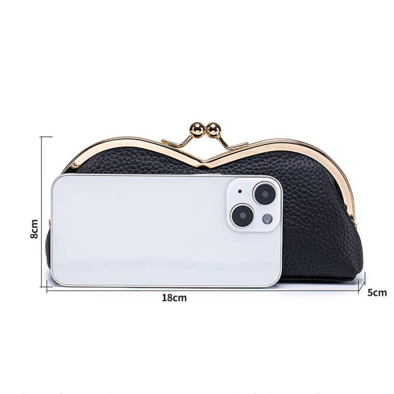 New Genuine Leather Glasses Case, Niche Sunglasses Storage Bag with Kiss Buckle, Case for Sun Glasses & Women's Eyebrow Pencils