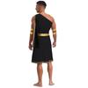Mens One Shoulder Greek Toga Sleeveless Robe Embroidered Trim Detachable Cuffs Ancient Costume Halloween Outfit
