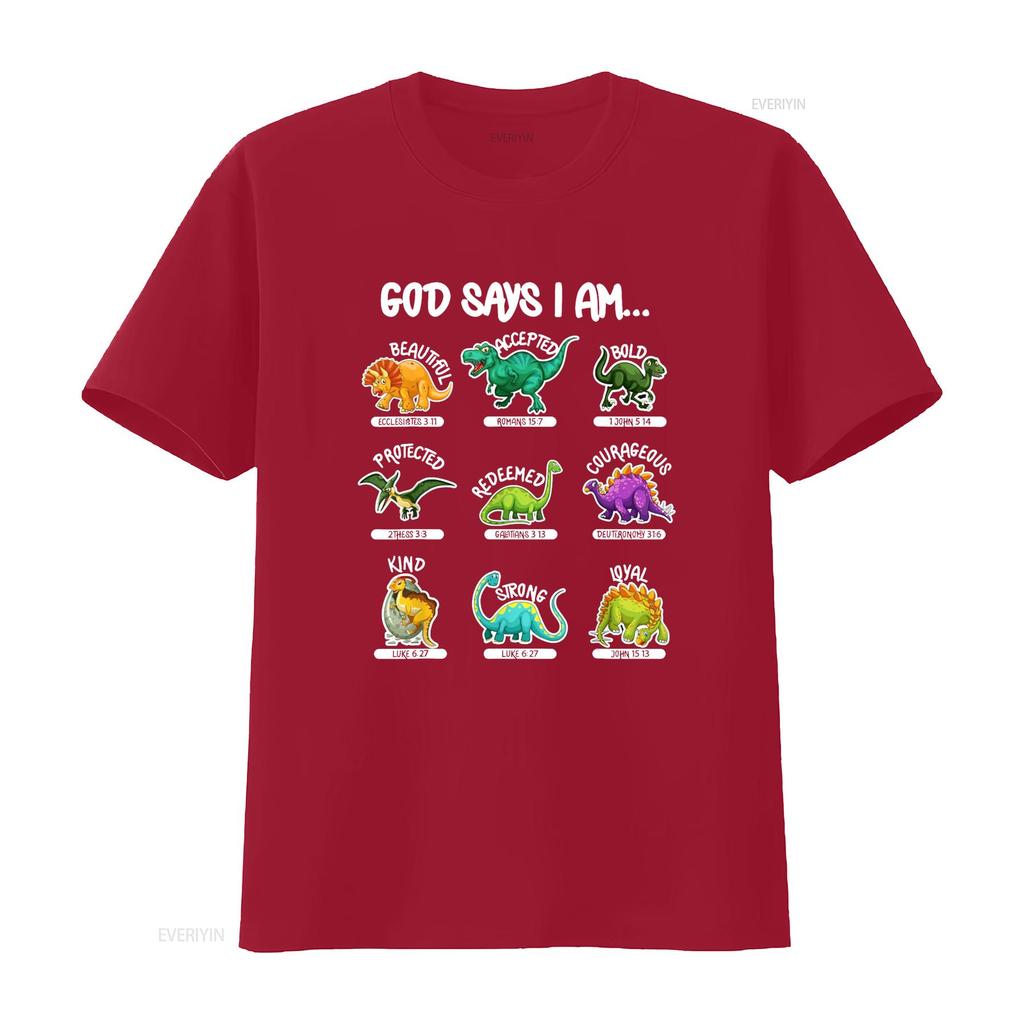 God Says I Am Dinosaur Themed Bible Christian Womens Boys T Shirt vintage Washed Soft Comfortable Unisex graphic streetwear