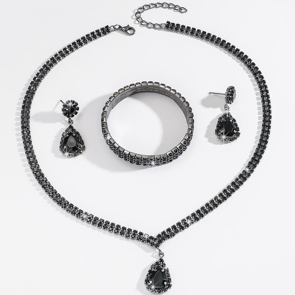 4PC Women's Fashion Water Drop Necklace Earrings Bracelet Zircon Set Suitable for Wedding, Party, Festival Gifts-8427