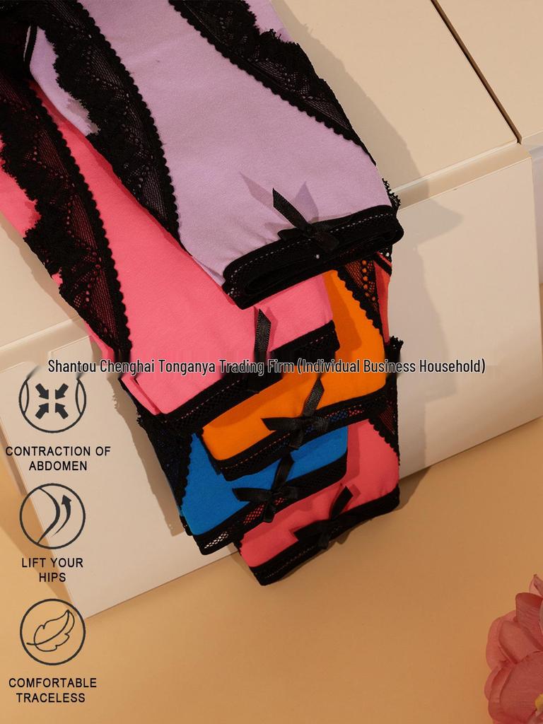 Europeiska och Amerikanska Damers Medelhög Midja Spets Bomulls Trosor - Trendiga, Bekväma, Andningsbara Triangel Briefs