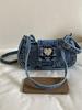 Cross-border Denim Heart One-Shoulder Bag - 2026 New Korean Rivet Trendy Cool Crossbody Bag for Travel and Commute