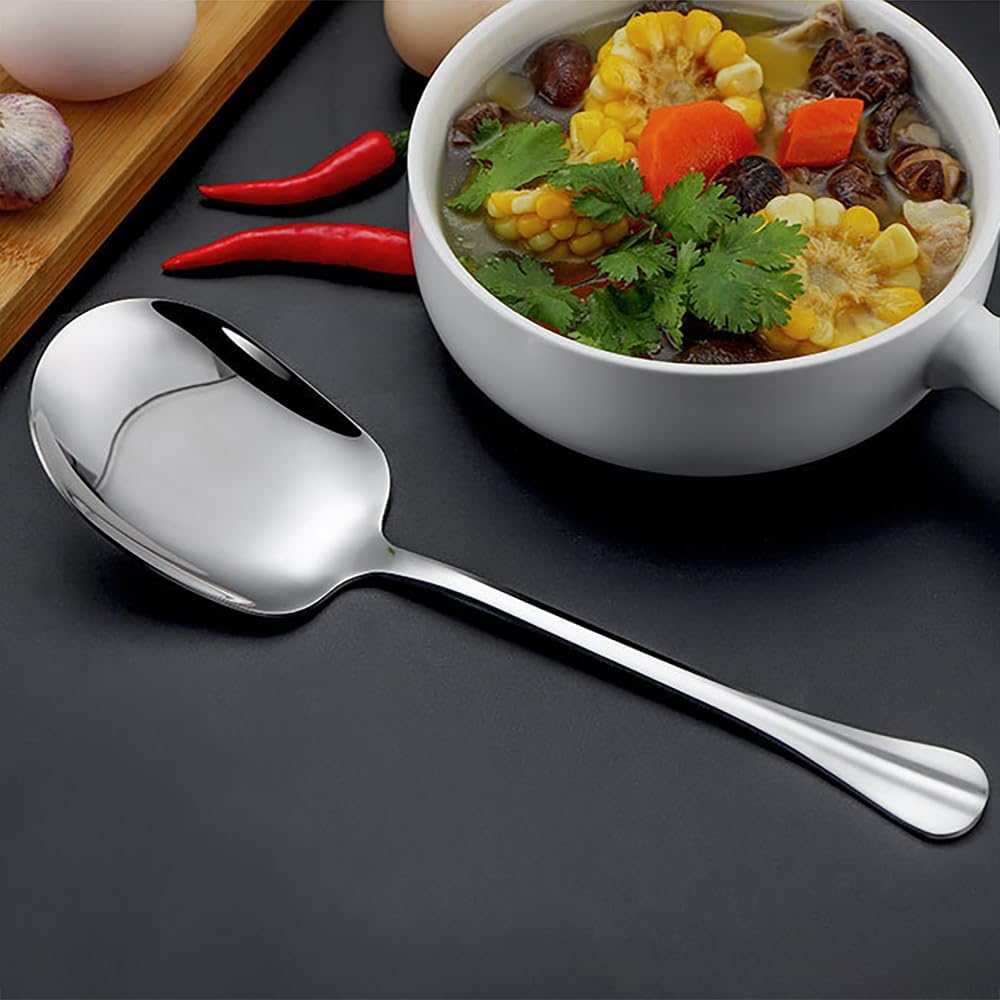 2 st Stora Soppskedar i Rostfritt Stål Långt Handtag Fyrkantigt Huvud Design Serveringsskedar Skopor för Middag Restaurang Bordsartiklar