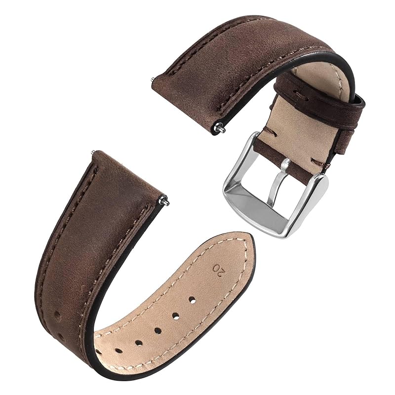 

[Anbeer] watch band 18mm leather watch band Quick Release replacement band stainless steel buckle Black brown/silver buckle
