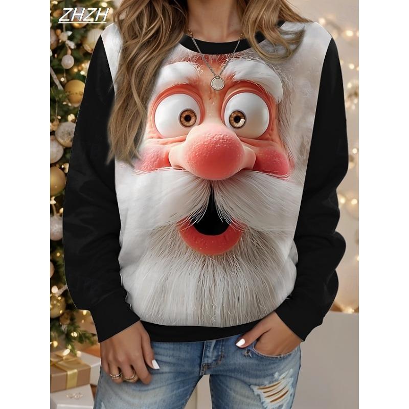 

Женские рождественские свитшоты с принтом Санты, пуловер с круглым вырезом и длинными рукавами, праздничный уличный стиль, весенне-осенняя праздничная мода 5XL