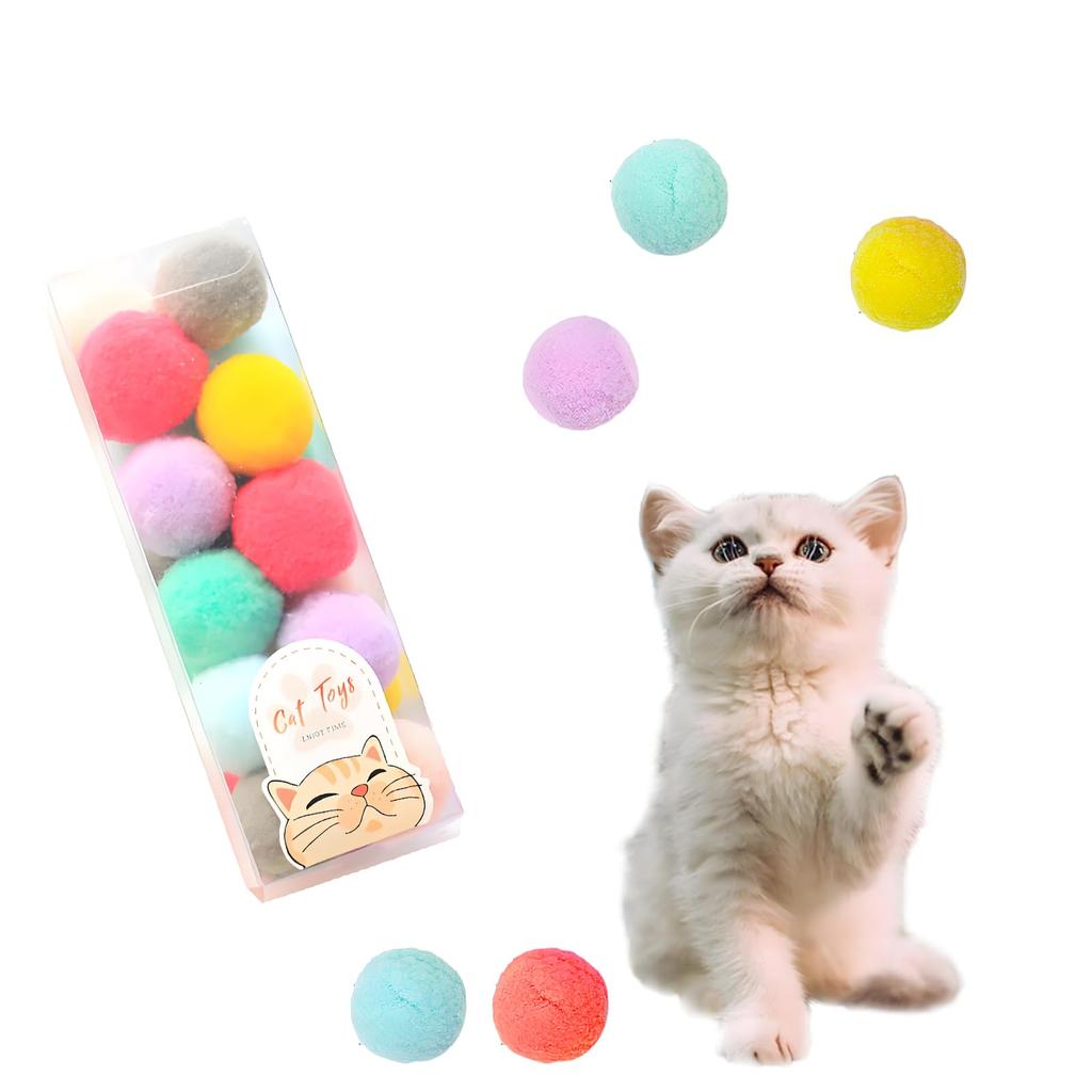 Machi no Nami Cat Pom-Pom Balls, 20-Piece Pet Toy Set for Indoor Cats, Perfect for Exercise Relief for Kittens and Adult Cats, Colored Bouncy Balls