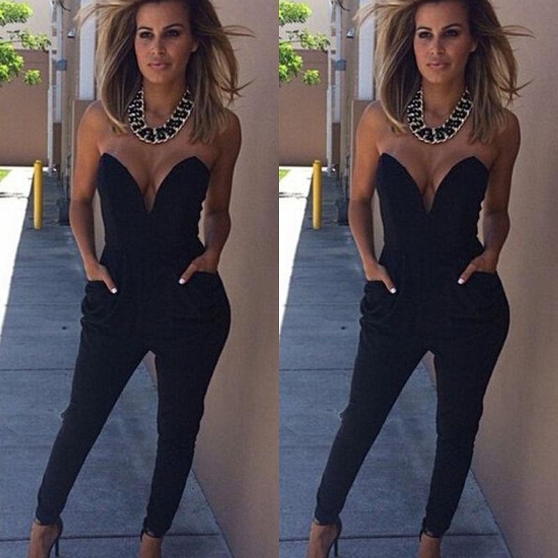 Damen Elegant Clubwear V-Ausschnitt Playsuit Bodycon Jumpsuit Perfekt Für Partys