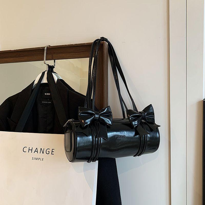 Bow Bag Women's Single Shoulder Armpit Bag Versatile Crossbody Bag Hand-held Cylindrical Baguette Bag