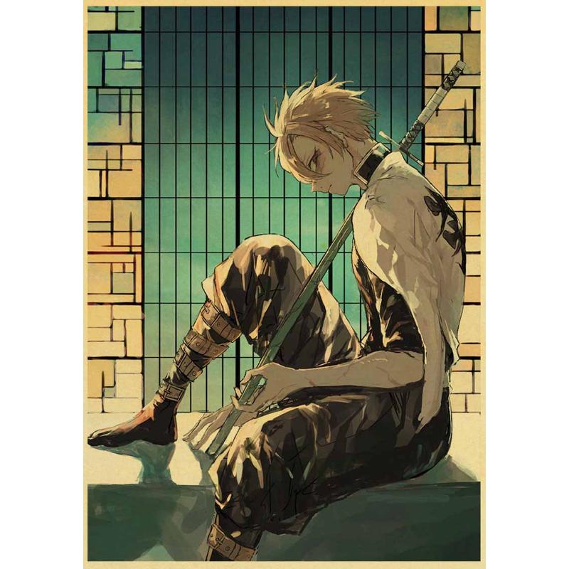 Klassieke Anime Demon Slayer Posters Esthetische Retro Kraftpapier Poster Home Decor Muurstickers Slaapkamer Bar Cafe Art Schilderen