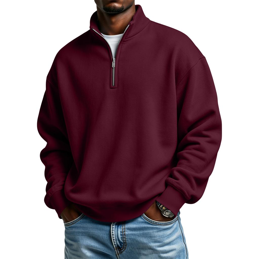 Men's Casual Half-Zip Stand Collar Sweatshirt Color Winter Long Sleeve Pullover
