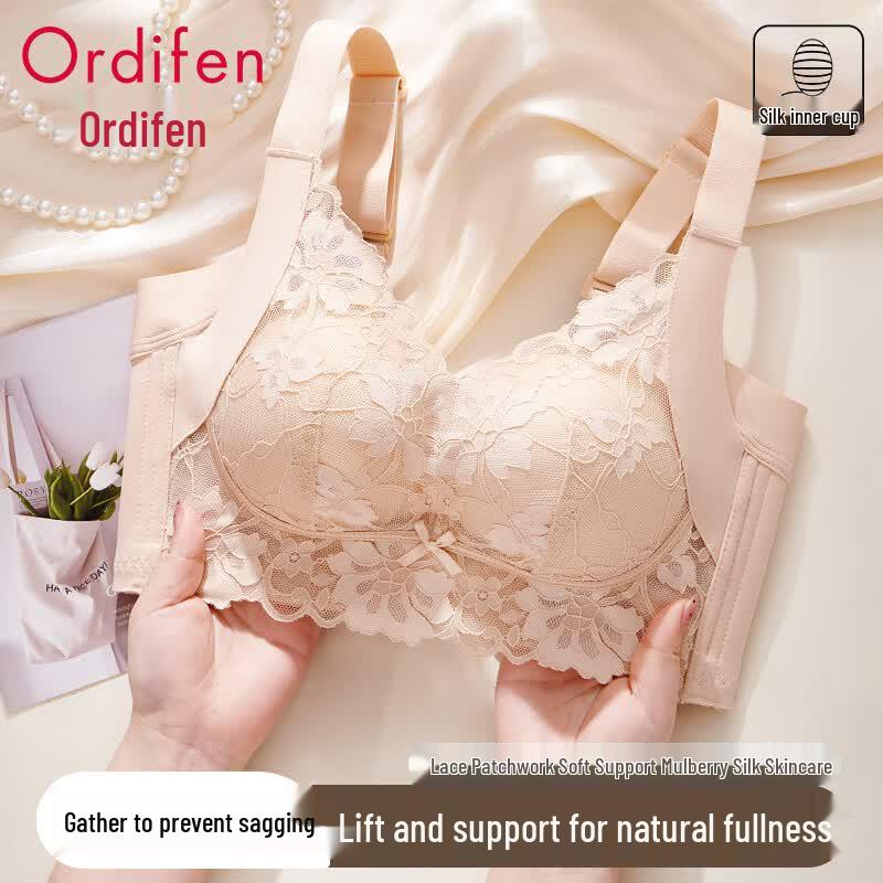 Oudifen Silk Blend Wireless Lace Lift Bra B