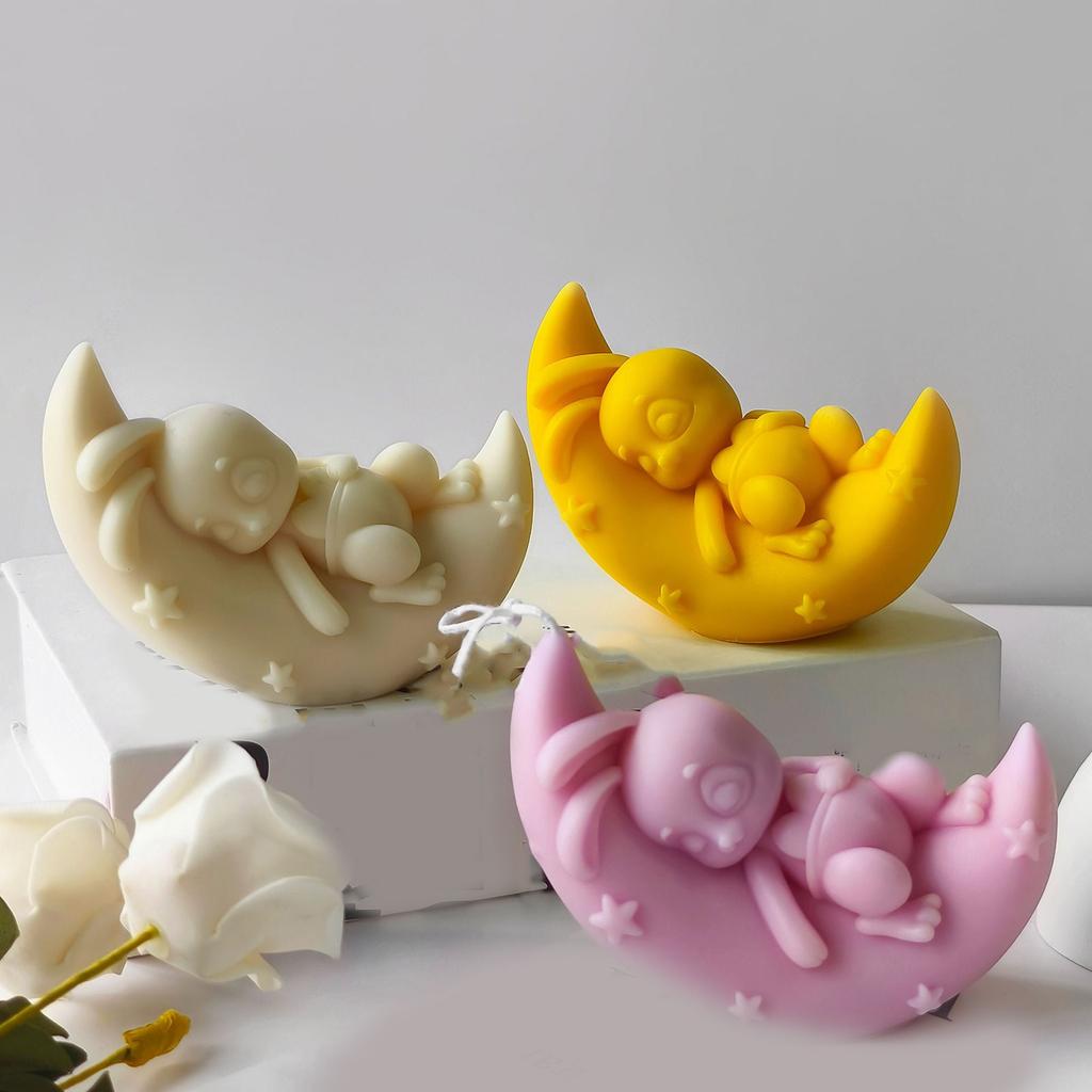 Moon Rabbit Silicone Candle Molds Easy Releasing Moulds Silicone Texture for Creative Candle Making and Unique Gifts
