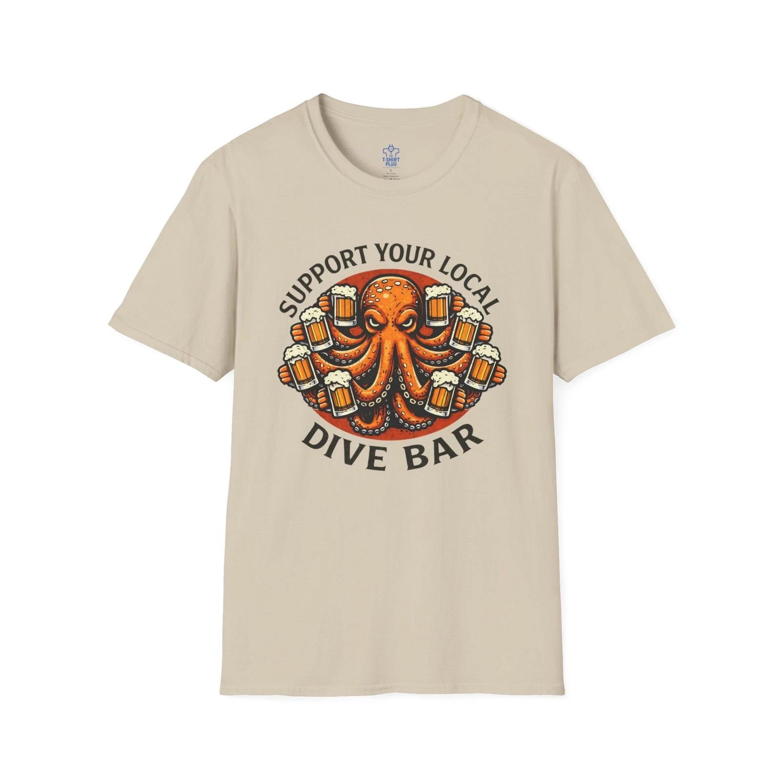 Support Your Local Dive Bar Octopus T shirt | Beer Eight-Armed Design L