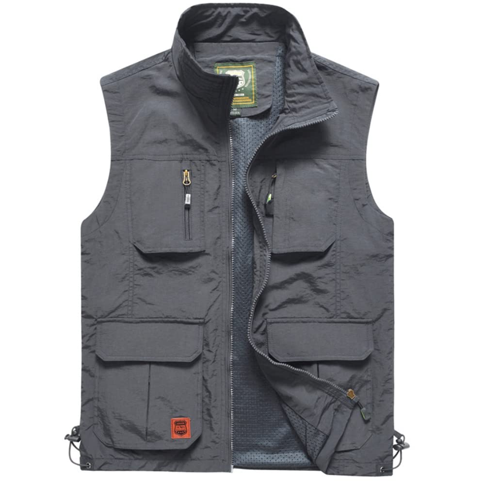 

Manatsulife Outdoor Ideal for and Lightweight Mesh Vest for Spring and 7838 Size Men s Vest, Photographers, Fishing, Camping, Summer, Multifunctional, серый