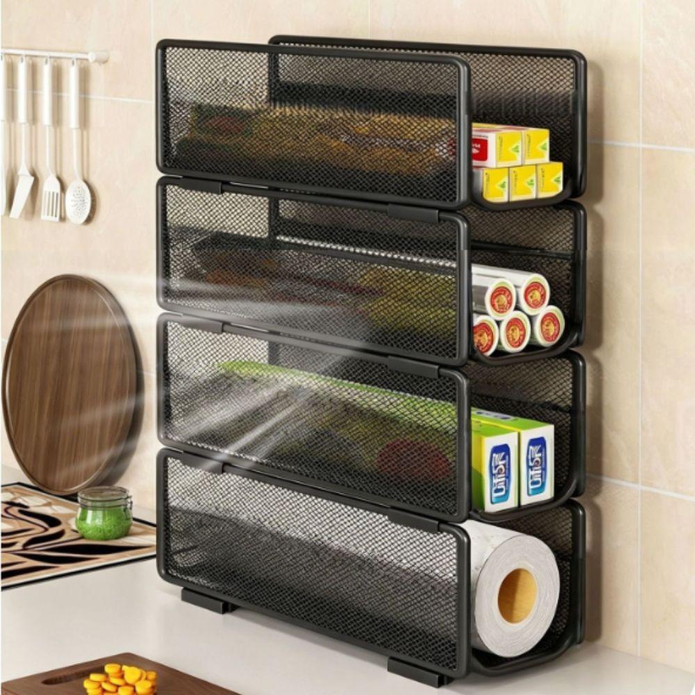 1pcs Vertical Storage Kitchen Storage Rack Mesh Shelving Unit Rack  For Household Use