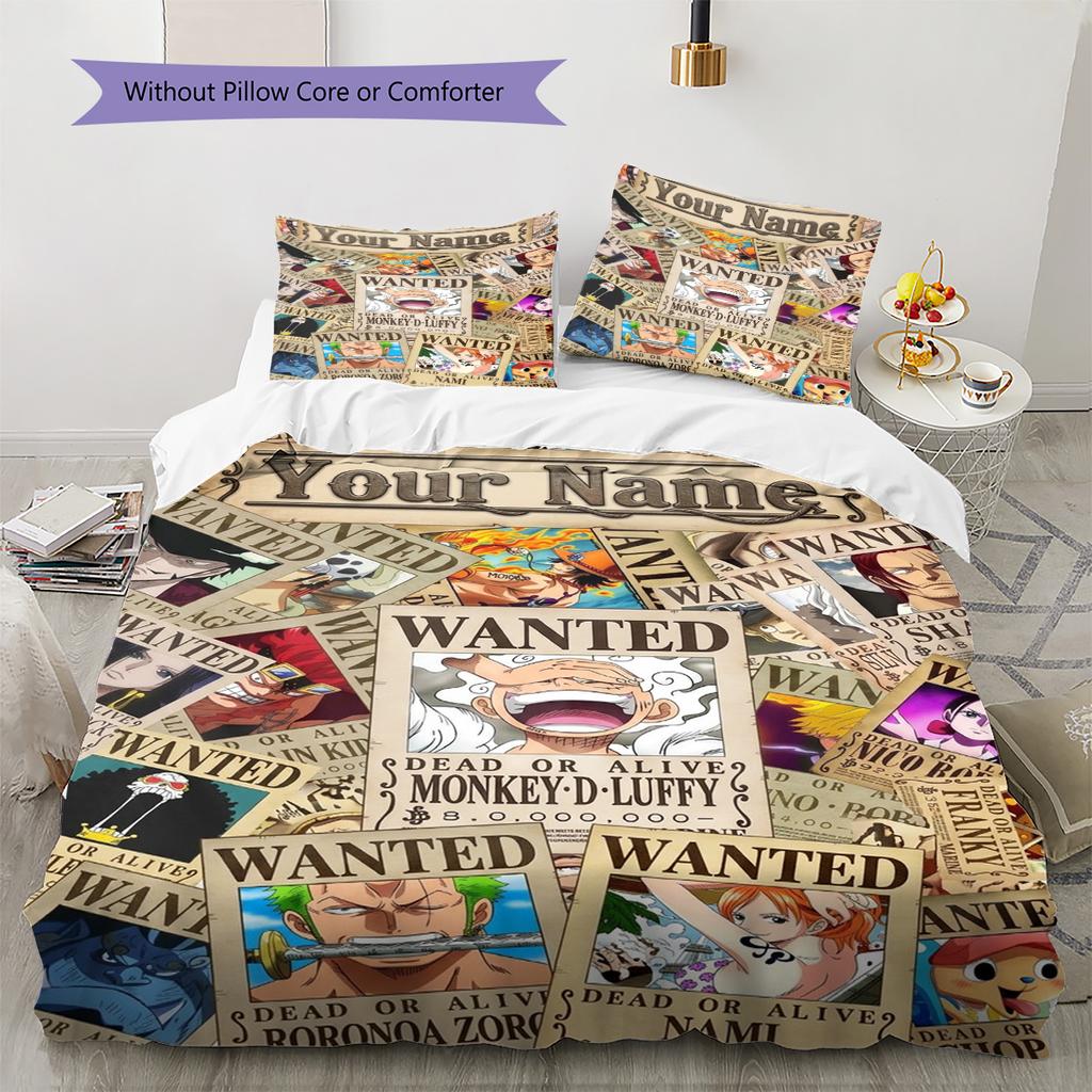 Name Custom Luffy Zoro Anime Pattern Bedding Set Quilt Cover Pillowcase Home Decor Gift (1 * Duvet Cover + 2 * Pillowcase, Without Core)