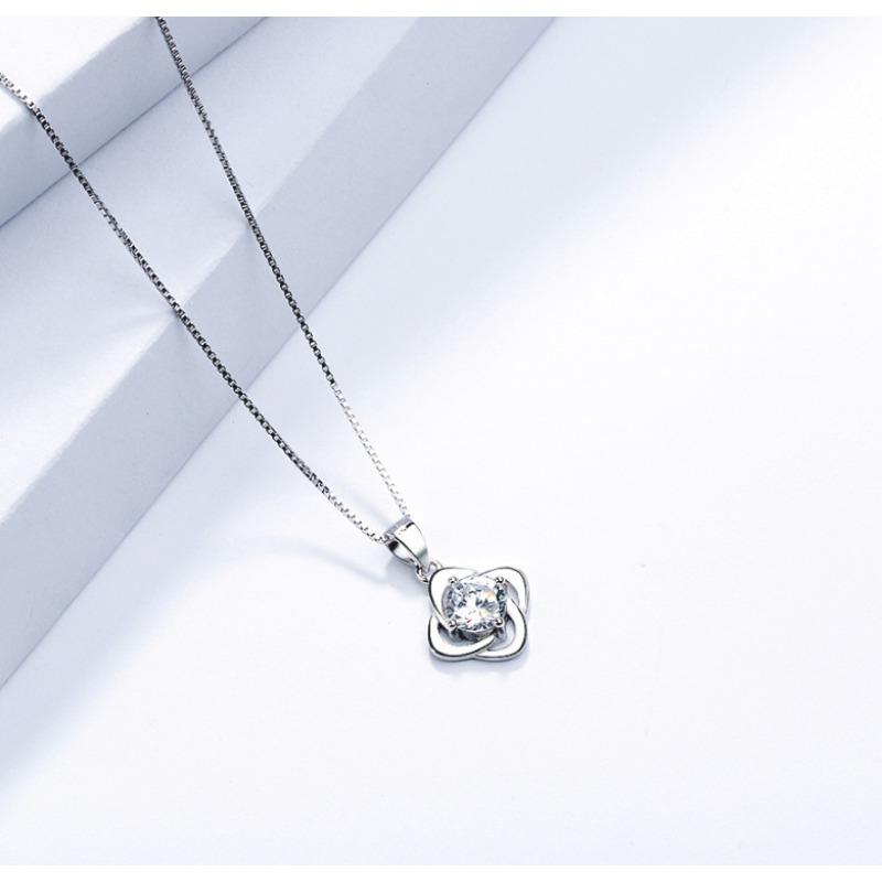 S925 Sterling Silver Pendant Simple Four-Leaf Clover Rhinestone-Encrusted Jewelry Korean Jewelry