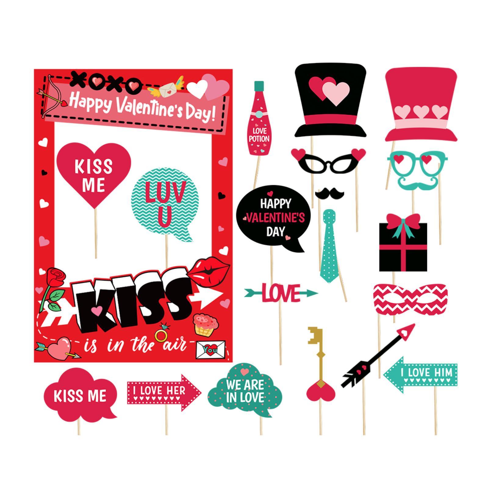 

61 Pieces Valentines Day Photo Props Selfie with Sticks Handmade Creative Photo красный