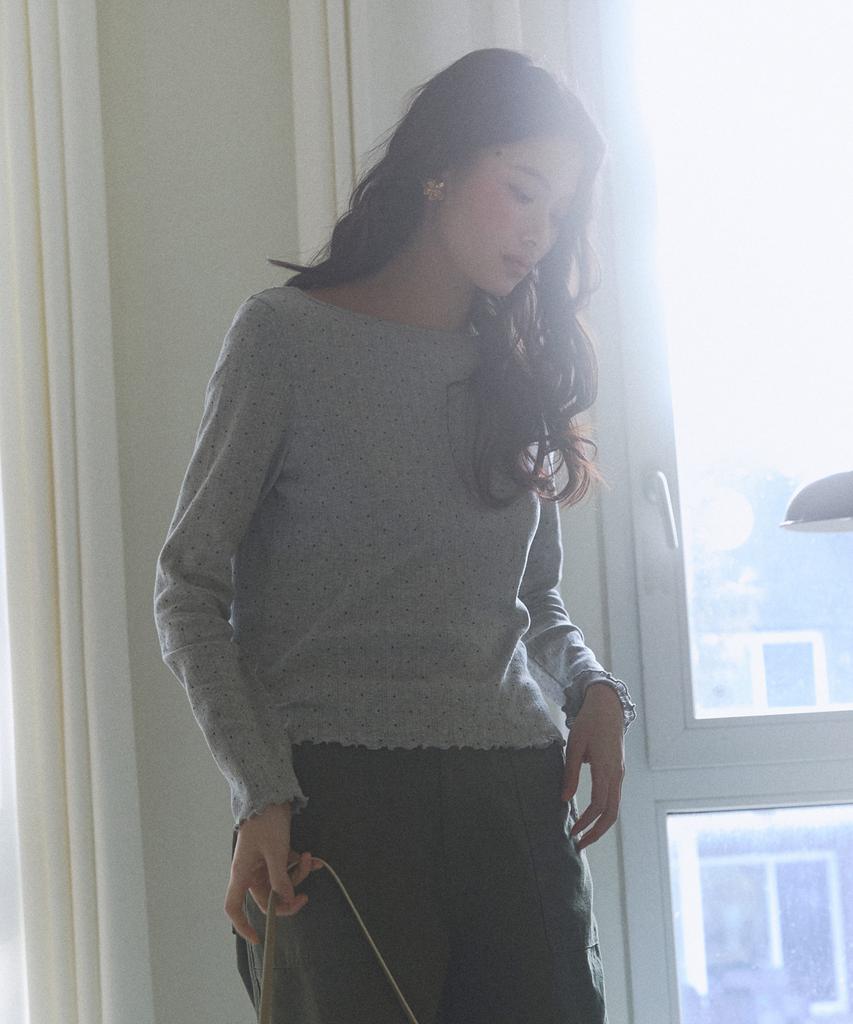 Nyuluki Dot Eyelet T-Shirt _Melange Gray
