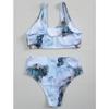 Damski Pasiasty Push Up Wysoko Wycięty Wysoki Stan Zestaw Bikini Dwuczęściowy Strój Kąpielowy