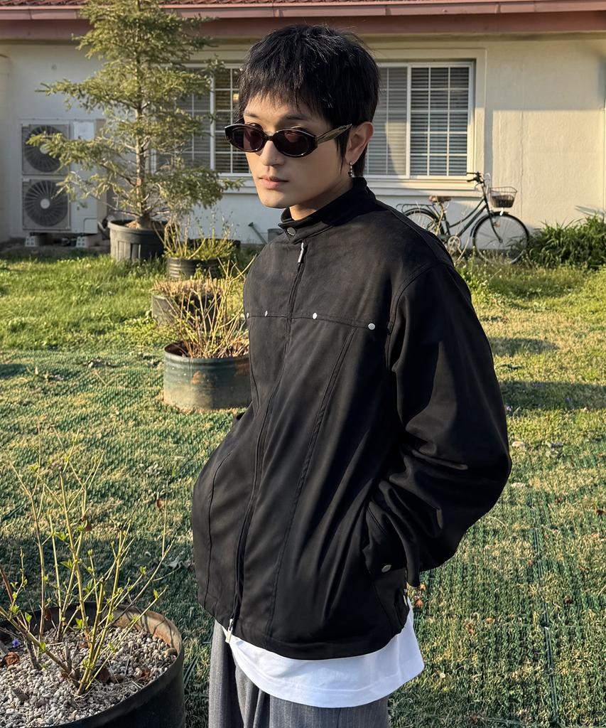 Placestudioman Suede Rivet Point Standard Two-Way Snap Blouson Jacket [Black]