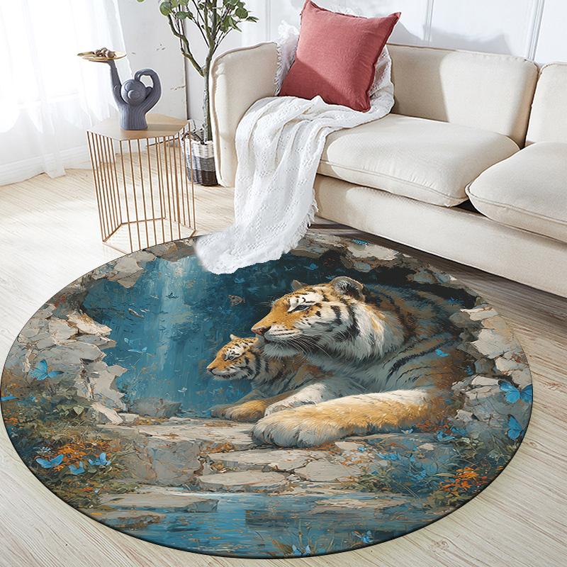 Two-Animal Wall Decor,Round Area Rug,Carpet Rug for Living Room Bedroom Sofa Playroom Decor,Non-slip Floor Mat