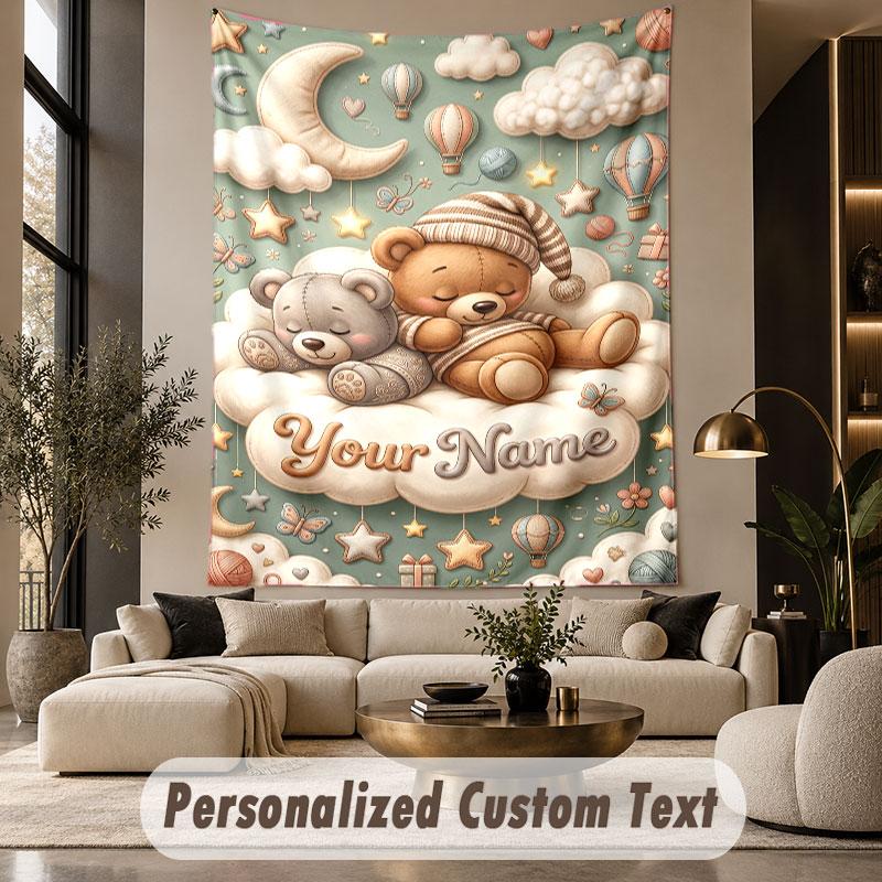 Orsacchiotto di peluche (342) Arazzo Personalizzato con Tema Testo Nome Personalizzato Appeso a Parete Arazzo Decorazione per la Casa Tessuto di Sfondo