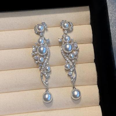 Boucles d'oreilles pendantes perle zirconium style rétro français clous d'oreilles niche luxe léger boucles d'oreilles haut de gamme femmes