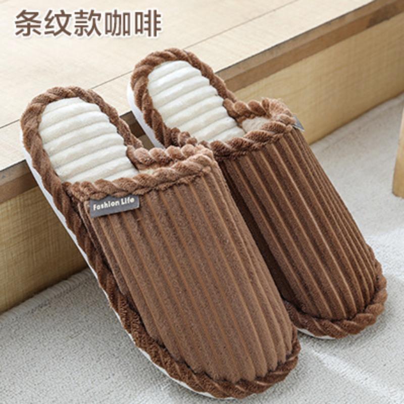 Bow cotton slippers women and men winter couples home non-slip fluffy warm floor mop corduroy slippers