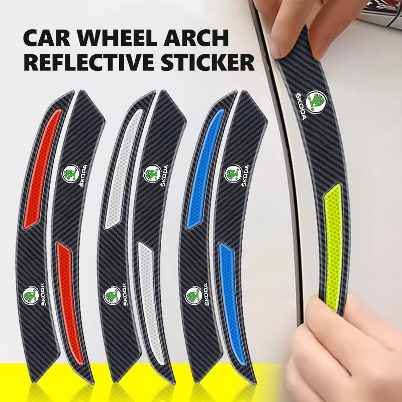 AAABR1 For Skoda Carbon Fiber Car Wheel Eyebrow Fender Sticker Reflective Strips Warning Protector Strip Octavia Superb RAPID FABIA