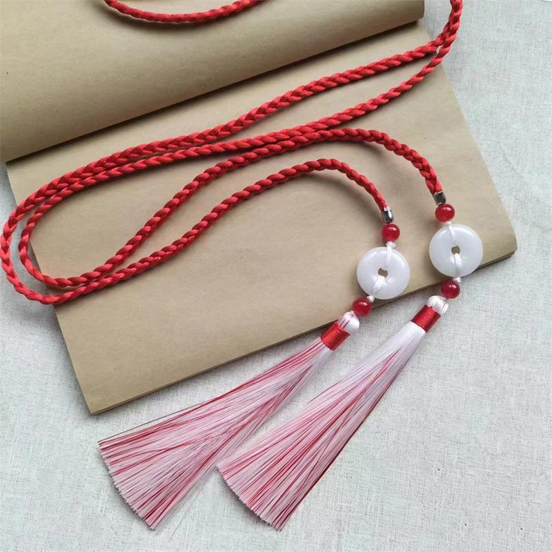 Handwoven Traditional Chinese Style Hanfu Waist Tie Belt with Ping An Pendant for Women Men Cosplay Daily Outfits