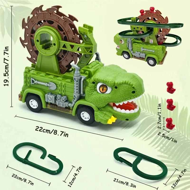 Cool 2-in-1 Dinosaur Electric Slide Track Car Toy - Music & Lights Dino Truck, Auto Obstacle Avoidance Children Gift for Holiday