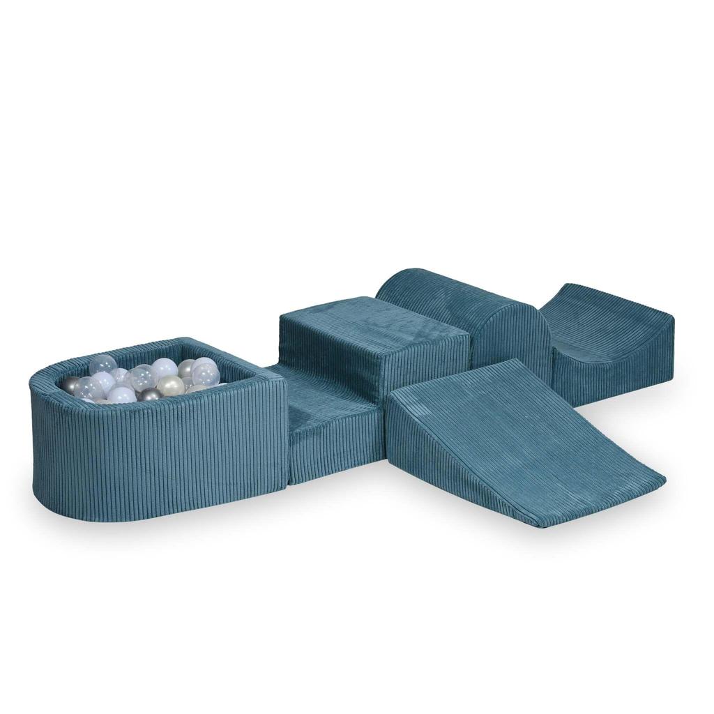 Foam playground with a hill Corduroy Blue 100 balls: transparent, silver, light blue, pearl, opalescent
