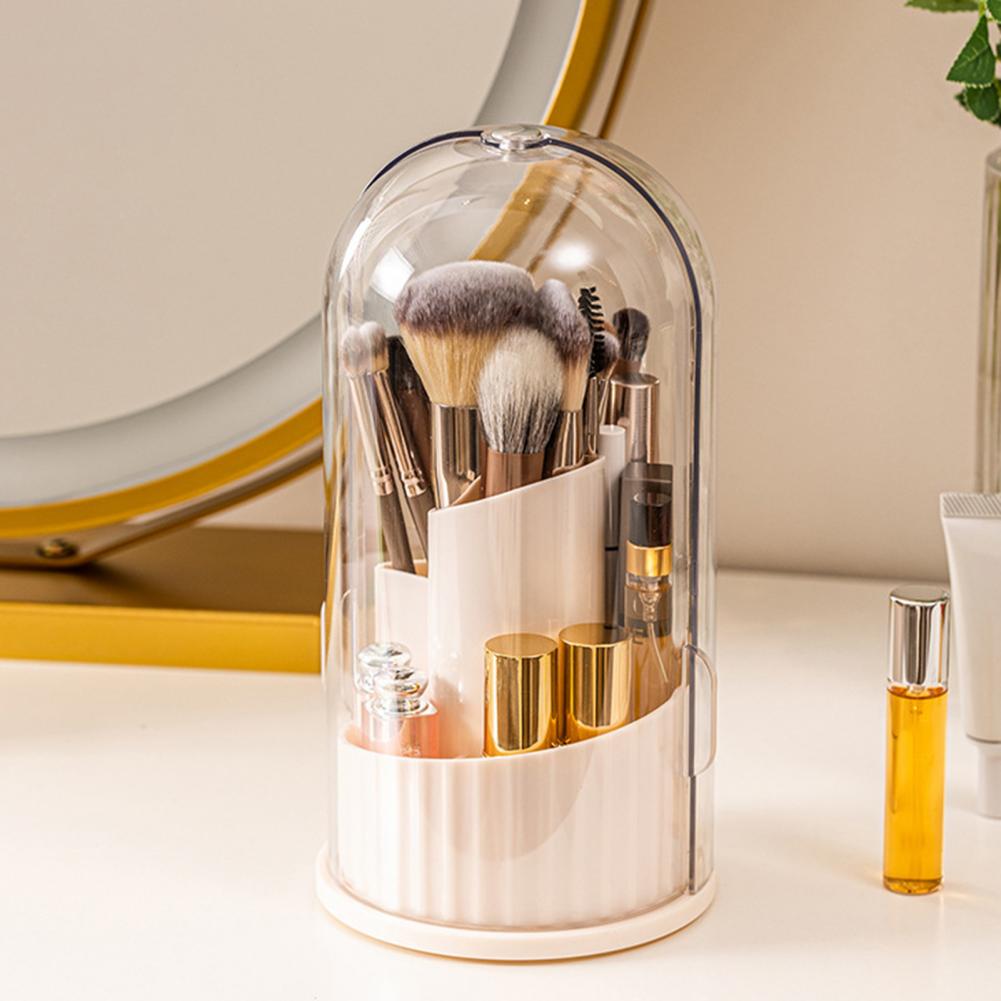 Grid Design Brush Organizer Multifunctional Dustproof Cosmetic Holder 360 Degree Rotatable Makeup Brush Lipstick Storage Box