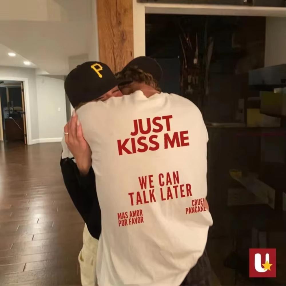 

Skuggnas Just Kiss Me Funny Graphic Cotton TShirt Positive Shirt Gift for Women and Men Casual Tops Summer Fashion Tshirts 4XL