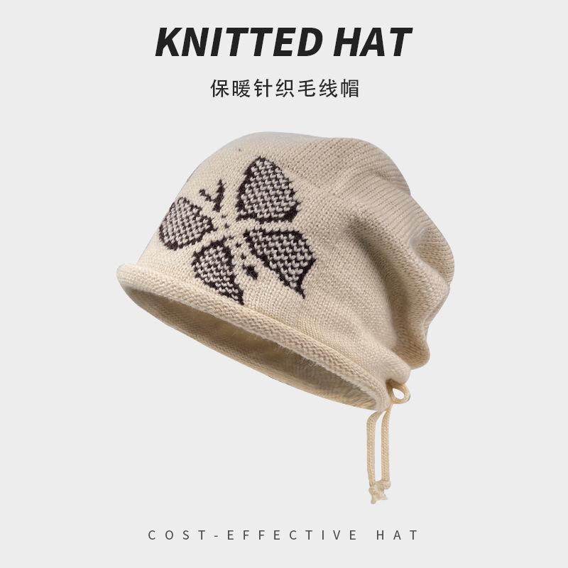 Edge Drawstring, Star Stacking Hat, Children'S Season Shows A Small Face, Baotou, Cold Hat, Warm Ear Protector, Knitted Hat