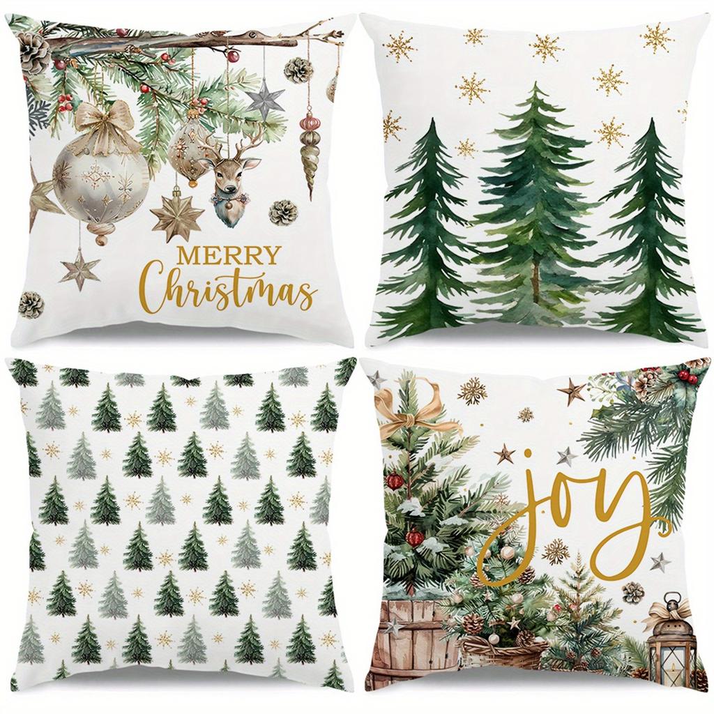 4-Pine Cone Snowflake Christmas Tree Pillowcase-Christmas Decor Cushion Covers -Winter Holiday Home Sofa Living Room Decorations