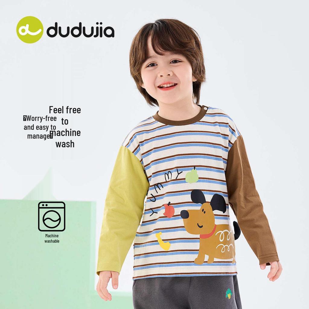 Camiseta de Manga Longa Infantil Família Dudu Algodão Nuvem: Nova Chegada de Primavera Camada Base para Meninos e Meninas