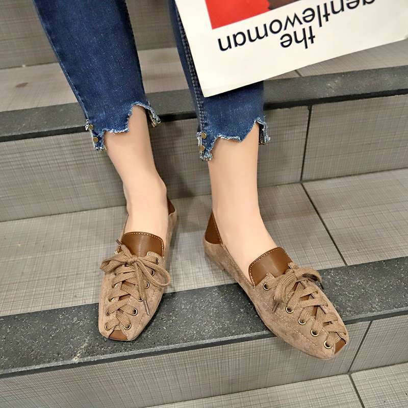 Single Shoes Women's Spring Summer New Doudou Shoes Flat Korean Version Versatile Student Lace-up Small Leather Shoes Social Fashion