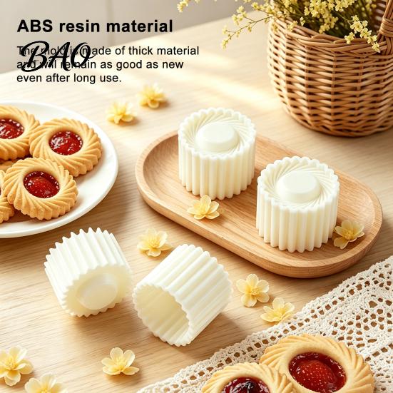 Home Baking Gadgets 2-in-1 Round Mooncake Mold, Double Ended Pastry Press with Scallop And Texture Stamper Spiral Embossing for DIY Baking,