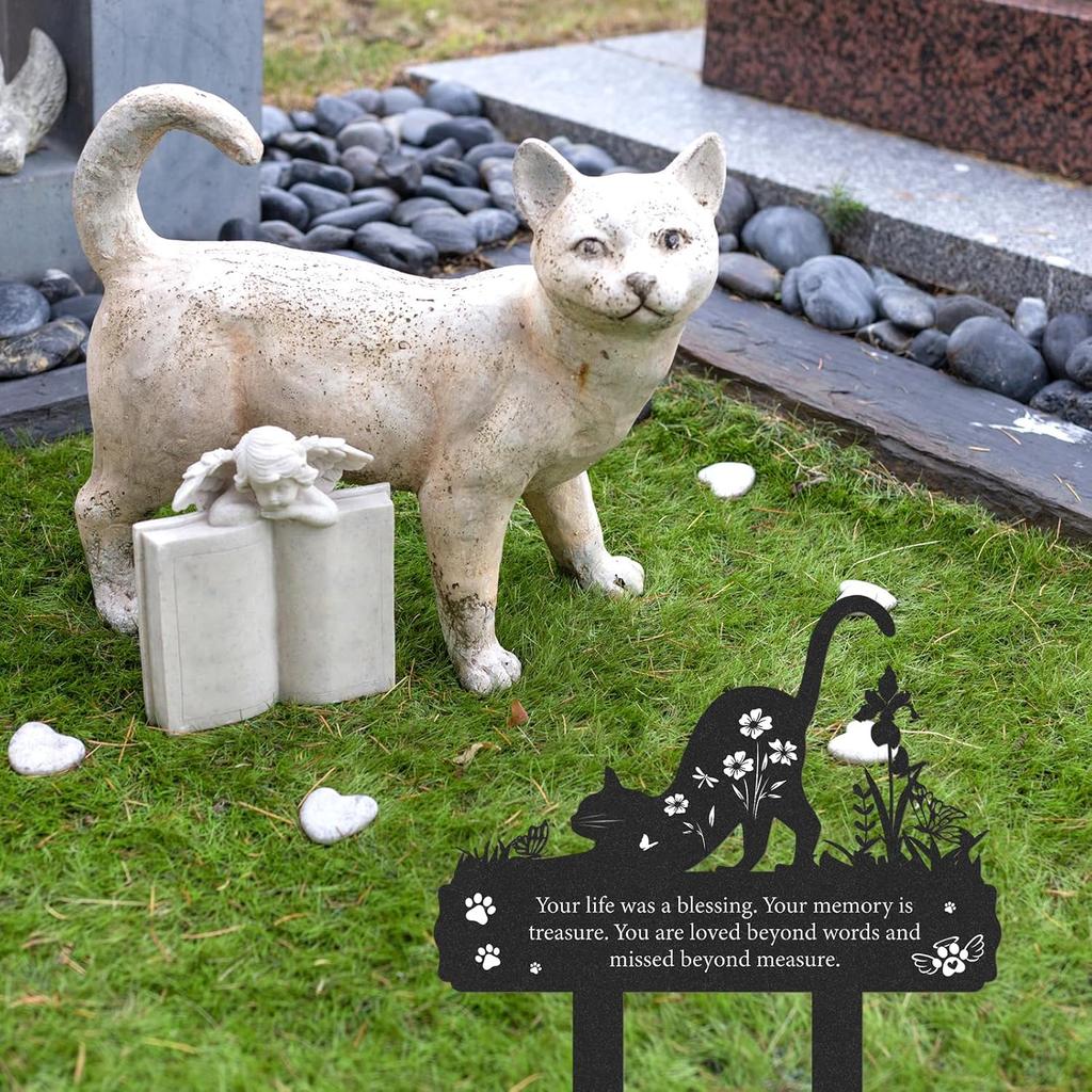 Grave Markers for Cemetery for Cat, Metal Grave Markers Yard Memorial Pet, Decorations for Cemetery for Loss of Cat Outdoors Garden Stake Decor (12 X