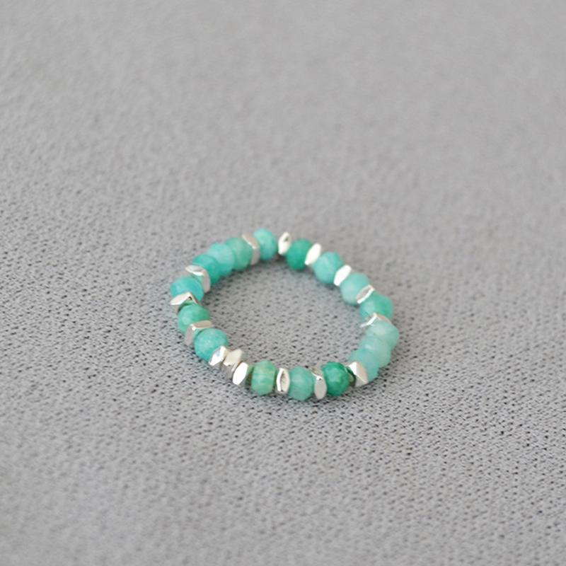 Summer Vintage Natural Stone Colorful Beaded Ring Personalized Simple Elastic Finger Ring Jewelry