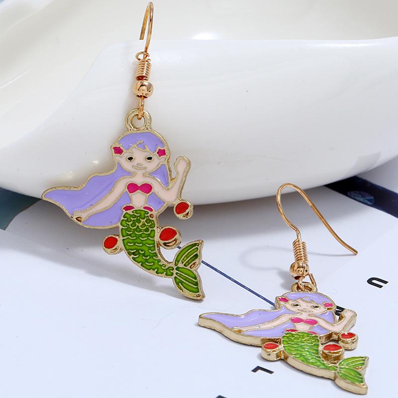 Colorful Mermaid Earrings: Cute Animal Drip Oil Studs for Women