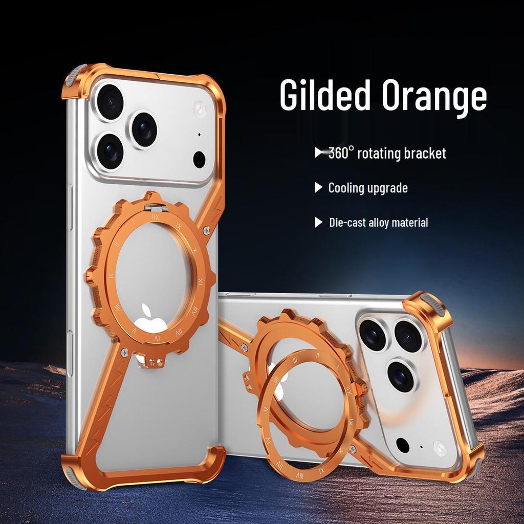 Gear Z Metal Case with Rotating Stand for iPhone 17 Pro Max and iPhone 16 Pro - Drop-Proof with Heat Dissipation