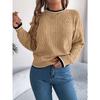 Autumn and Winter Women's Casual Color Blocking Twist Long Sleeve Pullover Sweater