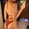 2 Colors Wrinkled Halter Strappy Wrap Around Bikini Set Female Swimsuit Women Swimwear Two-pieces Bather Bathing Suit